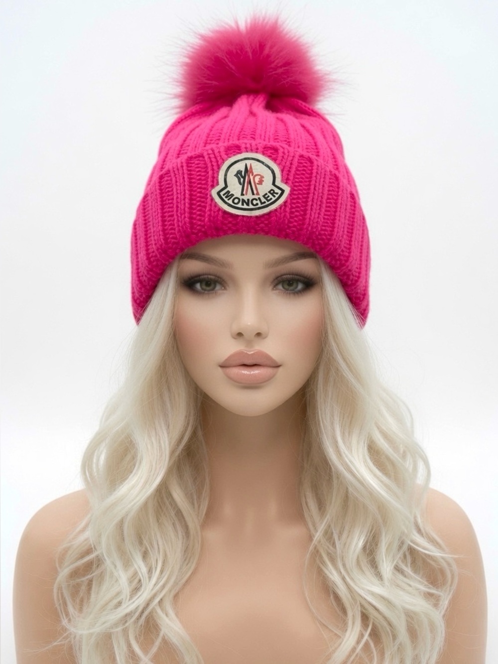 Winter Knit Pom Pom fuschia Hat